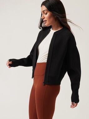 Athleta Black Sequoia Bomber Jacket Medium Zip Front Athletic Casual Travel